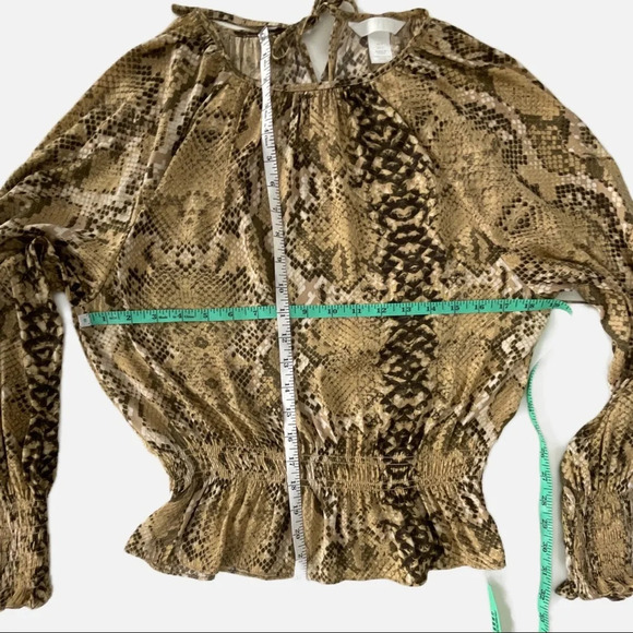 H&M Women’s Popover Snakeskin Print Blouse Top Size 4 Brown Tan EUC - Picture 10 of 12
